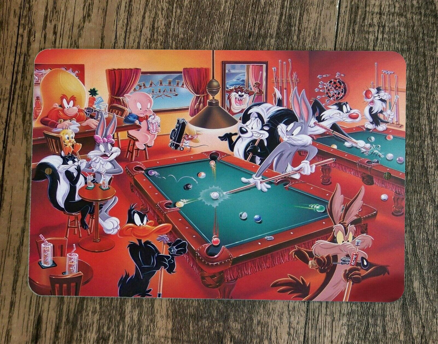 Looney Tunes Playing Pool 8x12 Metal Wall Sign Classic Cartoon