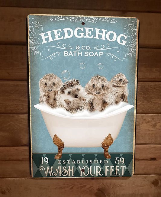 Hedgehog Bath Soap 8x12 Metal Wall Sign Animal Poster