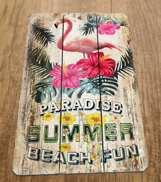 Pink Flamingo Paradise Summer Beach Fun 8x12 Metal Wall Animal Sign