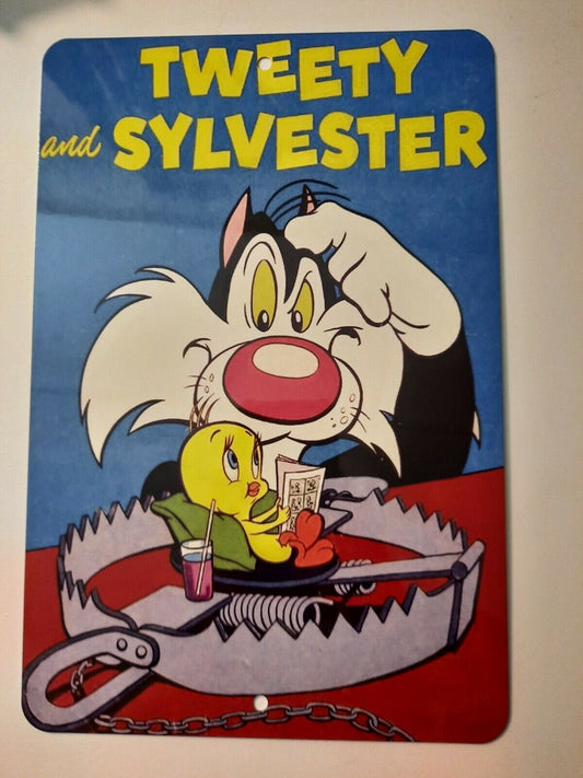 Tweety and Sylvester Looney Tunes 8x12 Metal Wall Sign Classic Cartoon