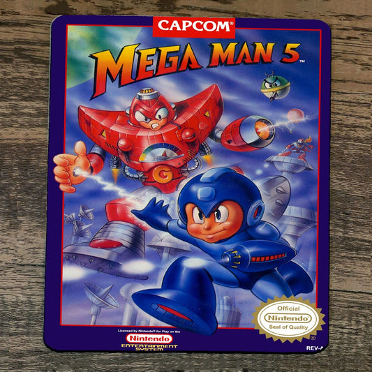 Mouse Pad Mega Man 5 Classic Arcade Video Game NES Box Cover