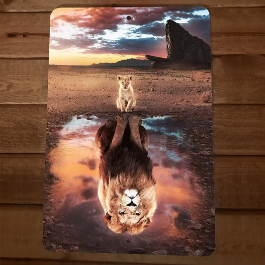 Lion Cub Water Reflection Cat Animal 8x12 Metal Wall Sign