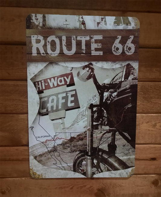Vintage Route 66 Hi Way Cafe Art Biker 8x12 Metal Wall Sign Garage Poster
