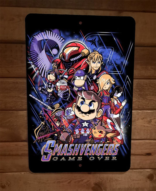 Smashvengers Game Over Mario Parody 8x12 Metal Wall Sign Video Game Poster