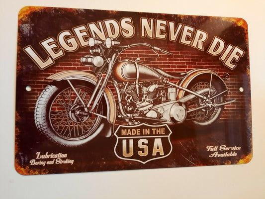 Legends Never Die Motorcycle USA Biker 8x12 Metal Wall Sign Garage Poster