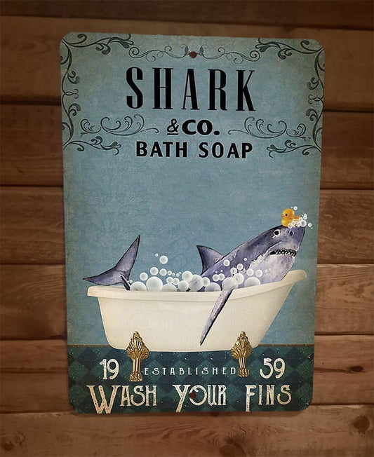 Shark Bath Soap 8x12 Metal Wall Sign Animal Poster
