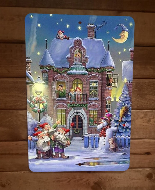Merry Xmas Christmas Gnomes Caroling 8x12 Metal Wall Sign Poster