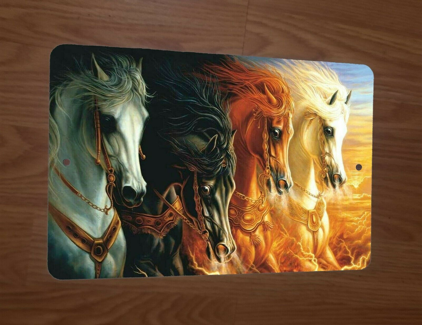 4 Horses Horsemen Apocalyptic Conquest War Famine Death 8x12 Metal Wall Sign Spiritual Animal