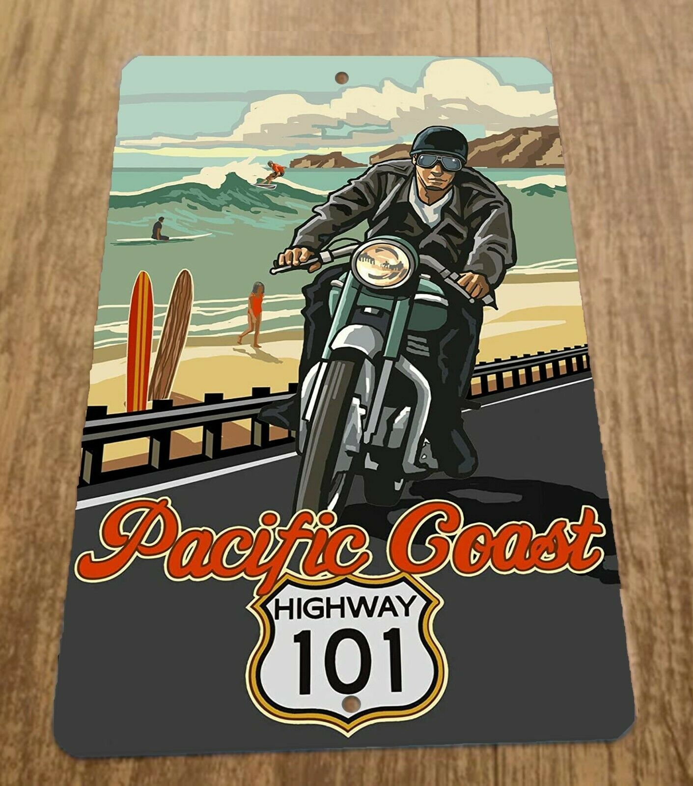 Pacific Coast Highway 101 Vintage Artwork Ad 8x12 Metal Wall Sign Garage Poster Motorcycle