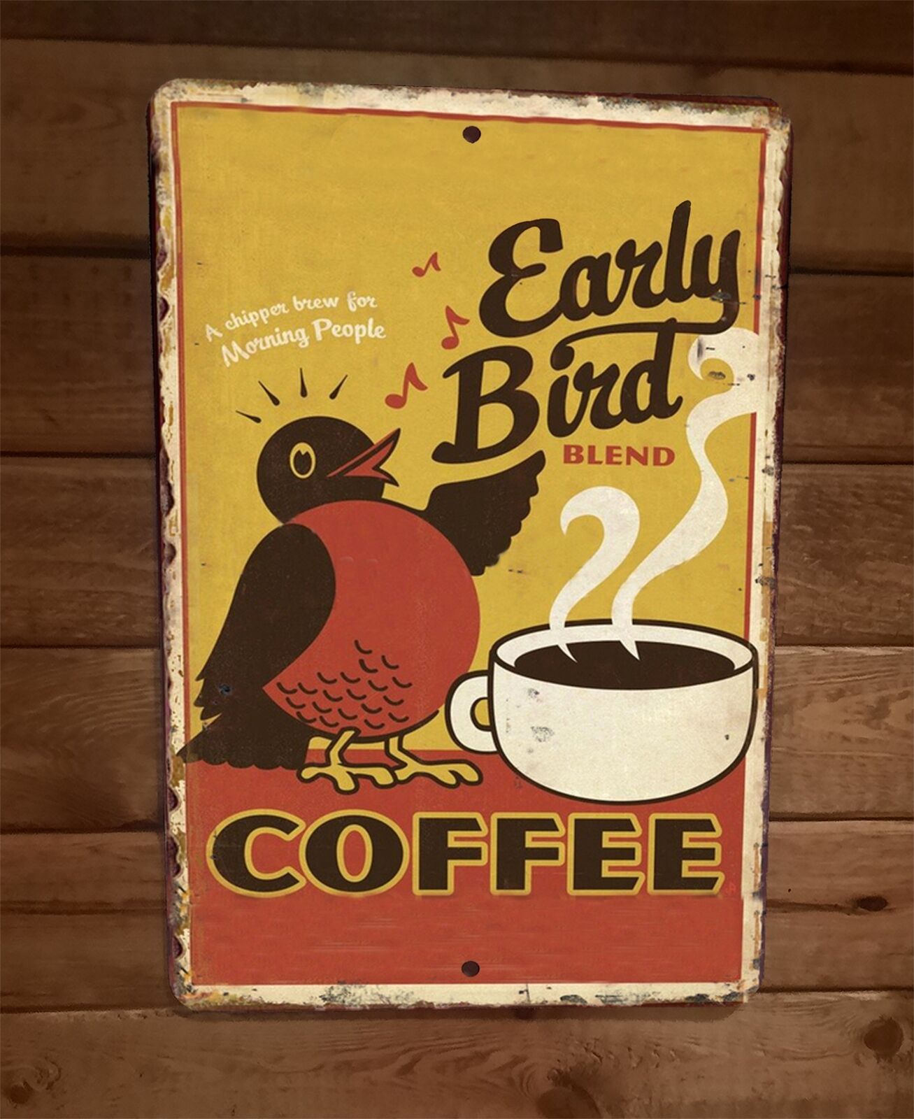 Early Bird Coffee Vintage 8x12 Metal Wall Sign