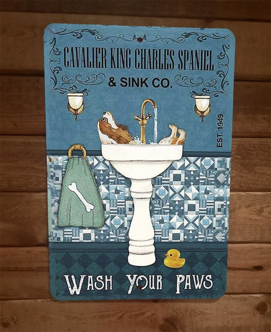 Cavalier King Charles Spaniel Dog Bath Soap 8x12 Metal Wall Sign Animal Poster