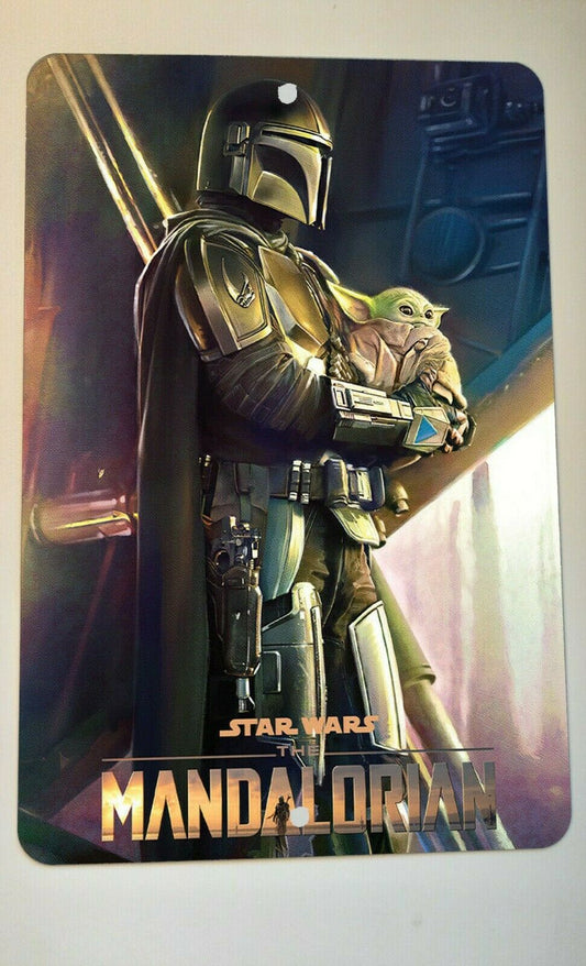 Star Wars The Mandalorian and Grogu Baby Yoda Artwork 8x12 Metal Wall Sign
