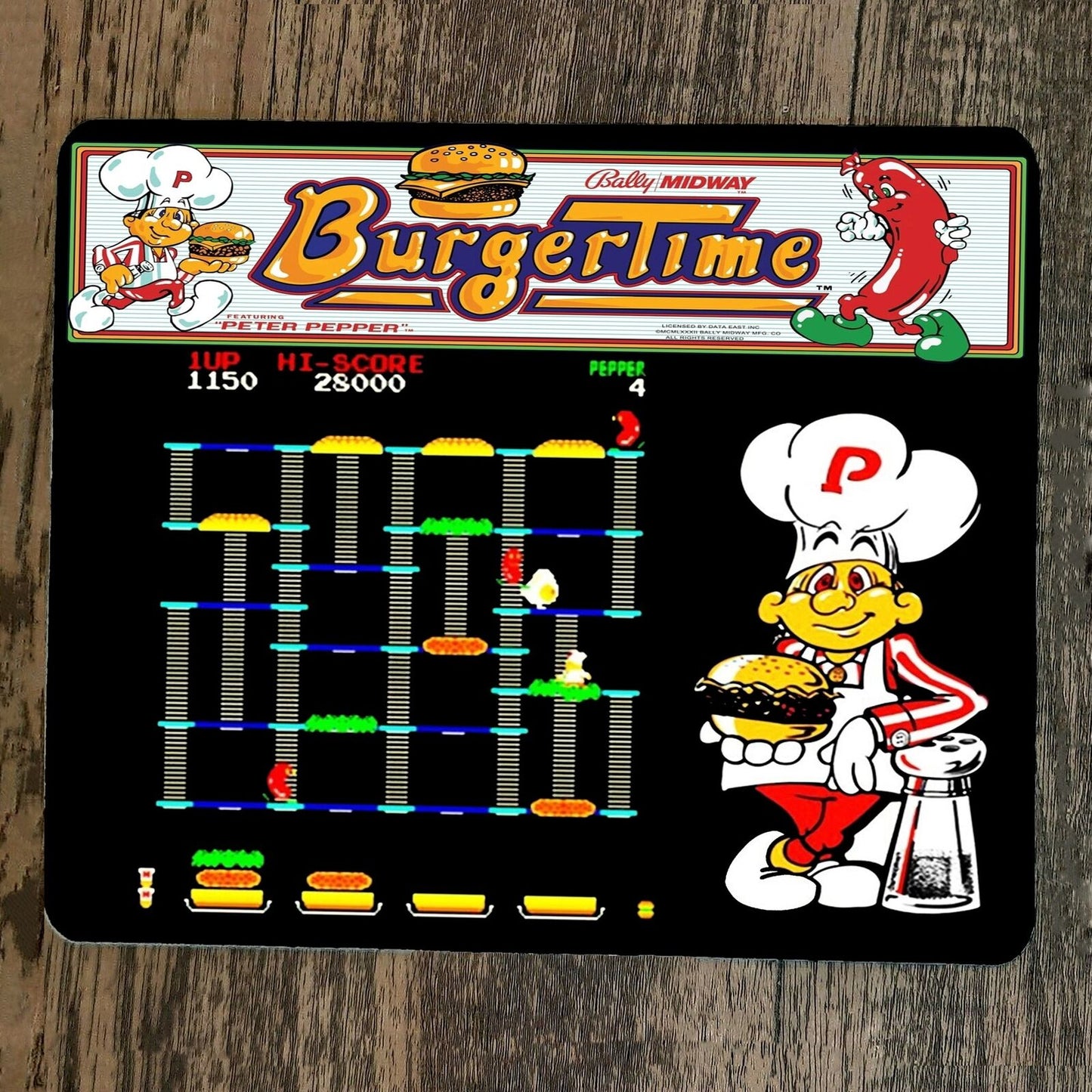 Mouse Pad Burgertime Classic Arcade Video Game