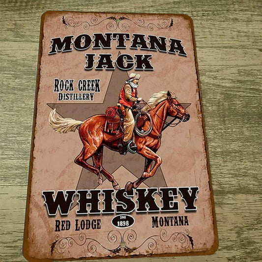 Montana Jack Whiskey Ad 1989 Rock Creek Distillery Red Lodge 8x12 Metal Bar Sign Alcohol Liquor