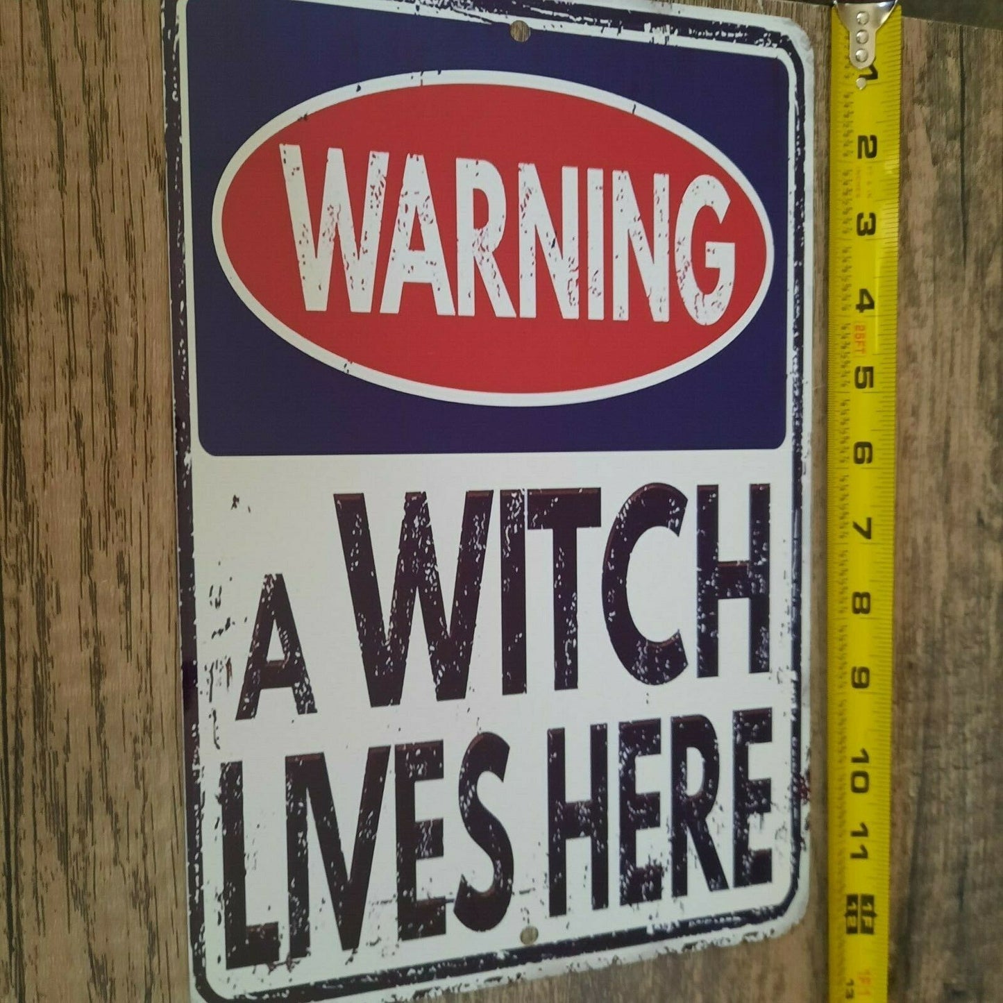 Warning a Witch Lives Here Halloween 8x12 Metal Wall Sign