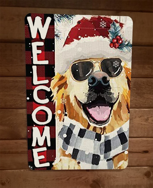 Christmas Golden Retriever Welcome Dog Xmas 8x12 Metal Wall Sign Animal Poster