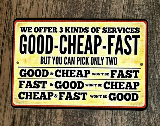 We Offer 3 Kinds of Service Good Cheap Fast Misc Poster 8x12 Metal Wall Sign