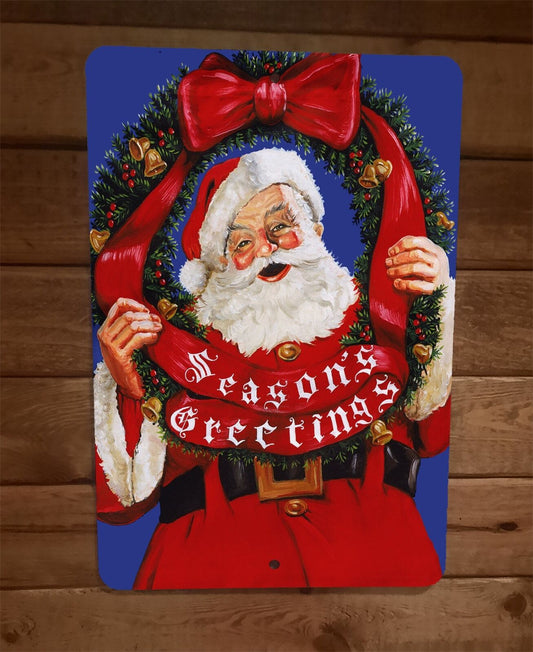 Merry Christmas Santa Clause Seasons Greetings Xmas 8x12 Metal Wall Sign Poster