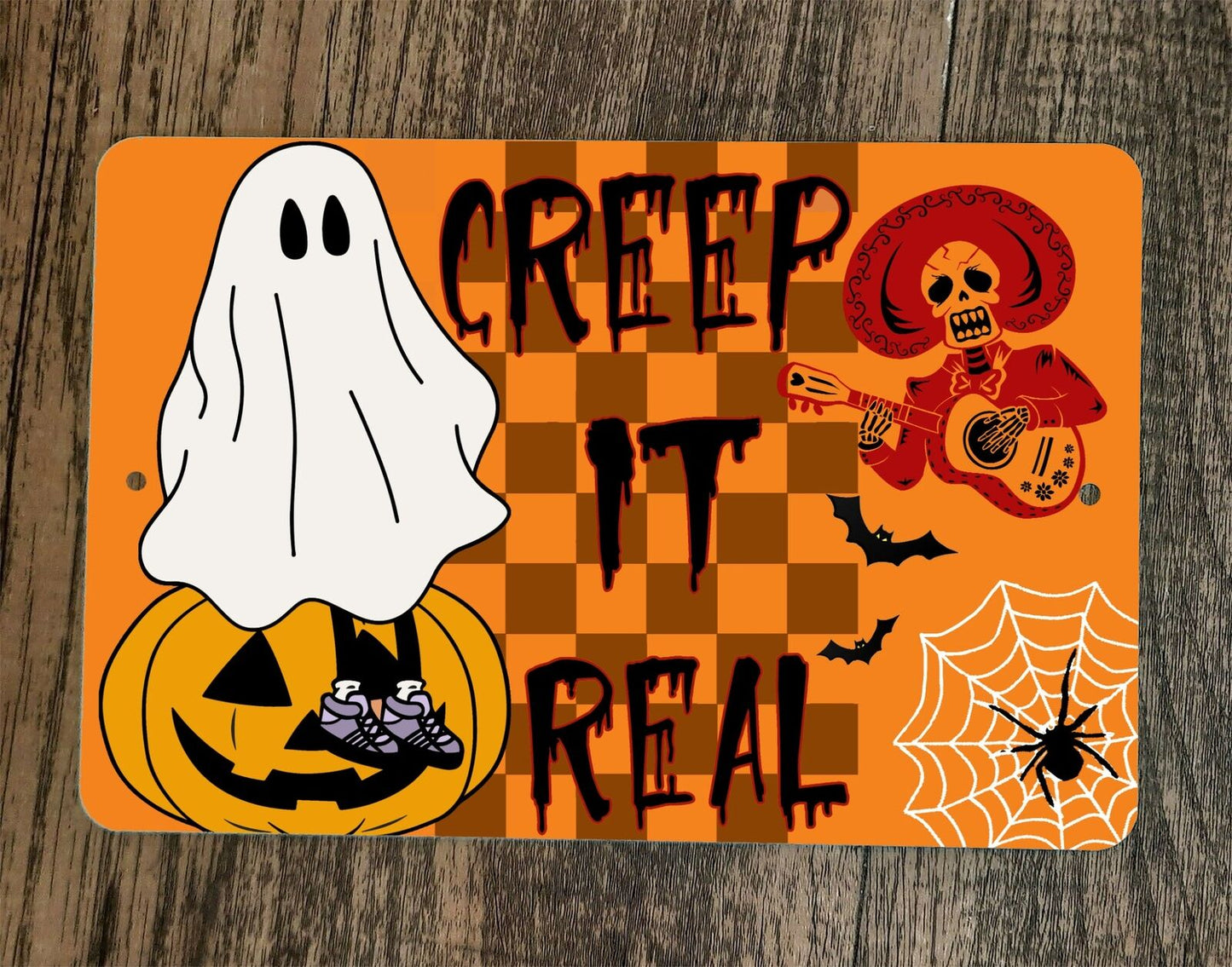 Creep it Real Halloween Ghost 8x12 Metal Wall Sign Poster