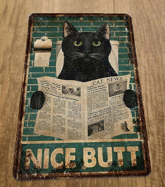 Black Cat Nice Butt 8x12 Metal Bathroom Wall Sign Animals