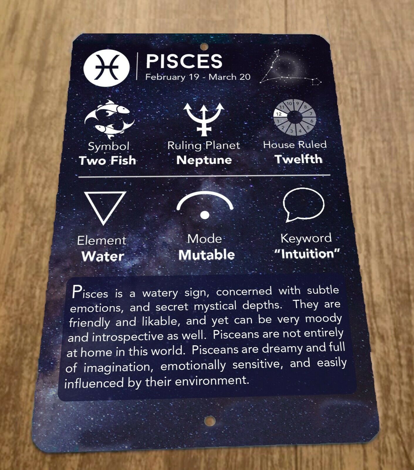 Pisces February 19 - March 20 Zodiac Astrology 8x12 Metal Wall Sign Spiritual