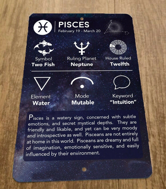 Pisces February 19 - March 20 Zodiac Astrology 8x12 Metal Wall Sign Spiritual