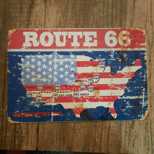 USA Route 66 Americana Art 8x12 Metal Wall Sign