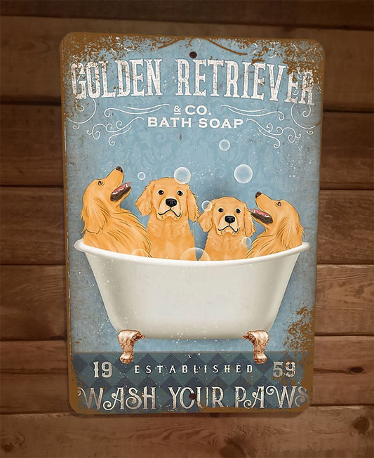 Golden Retriever Bath Soap Dog 8x12 Metal Wall Sign Animal Poster #1