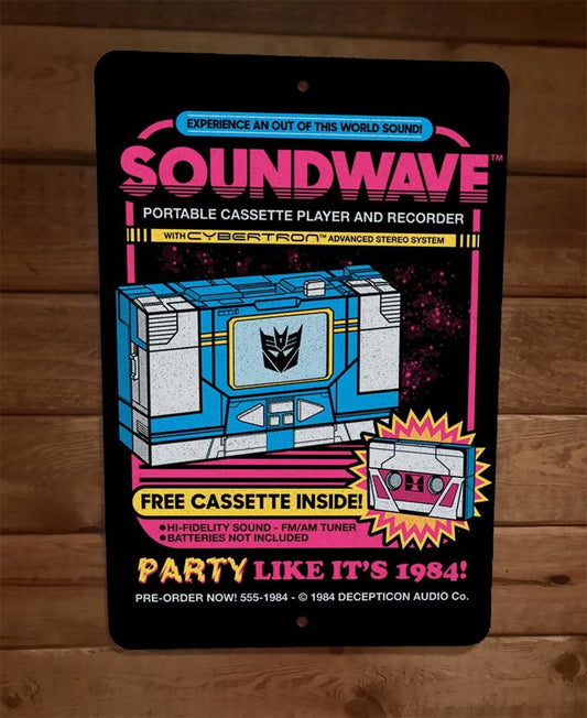 Soundwave 1984 Portable Cassette Player 8x12 Metal Wall Sign Transformers Poster