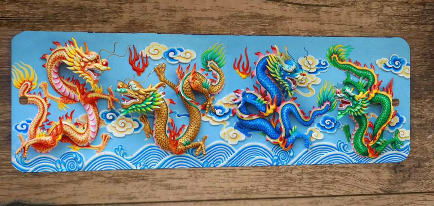 Dancing Chinese Dragon 4x12 Metal Wall Sign Poster