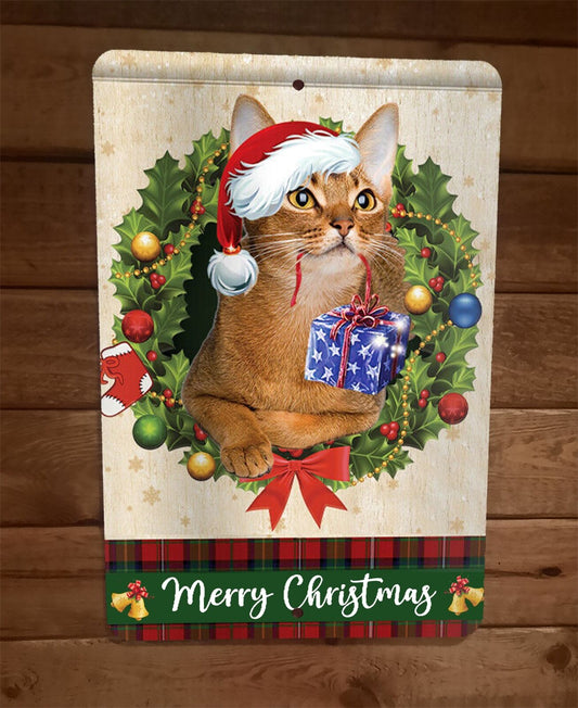 Merry Christmas Abyssinian Cat Xmas 8x12 Metal Wall Sign Animal Poster