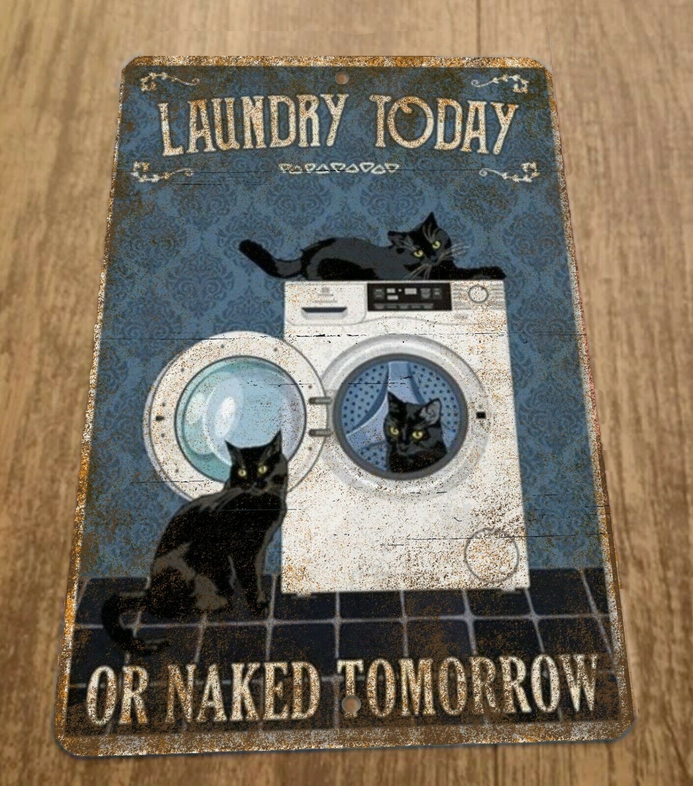 Laundry Today or Naked Tomorrow Black Cats 8x12 Metal Wall Sign Misc Poster
