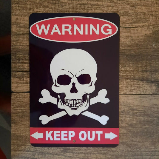 WARNING Keep Out Skull Crossbones 8x12 Metal Wall Sign