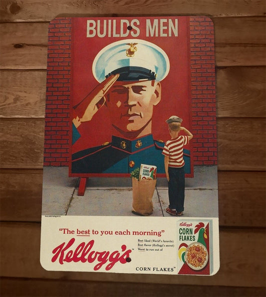 Kelloggs Corn Flakes Builds Men Vintage Look 8x12 Metal Wall Sign Poster