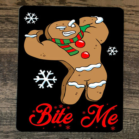 Mouse Pad Bite Me Gingerbread Man Xmas Christmas
