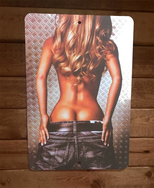 Blonde Buns Pinup Girl 8x12 Metal Wall Sign Garage Poster