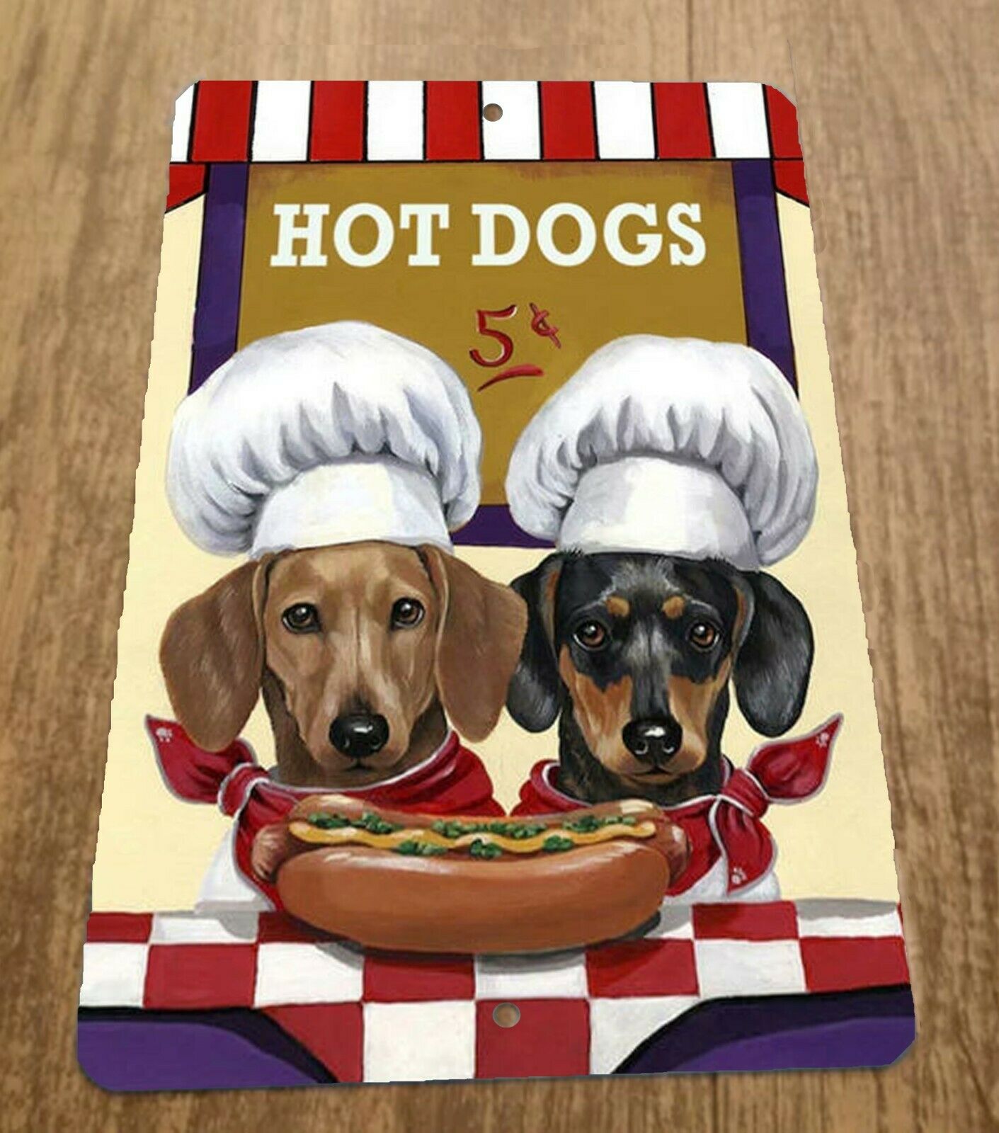 Cute Hot Dogs 5 Cents Wiener Dachshunds 8x12 Metal Wall Animal Sign