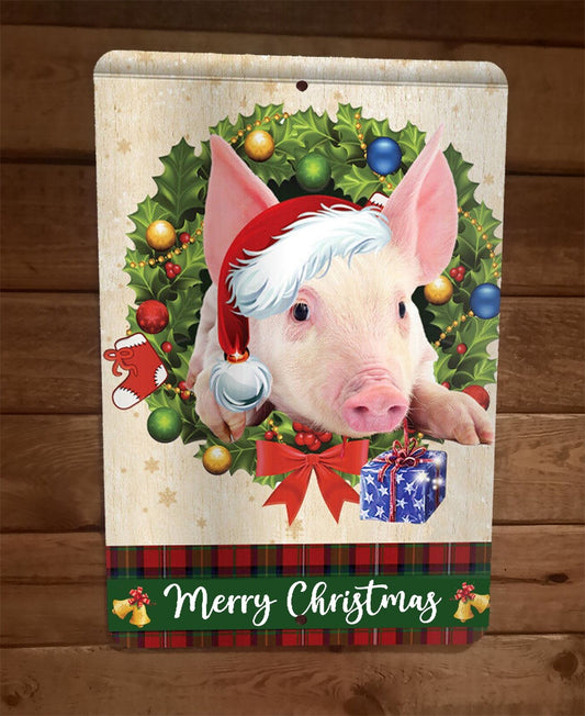 Merry Christmas Pig Xmas 8x12 Metal Wall Sign Animal Poster