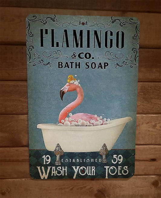 Flamingo Bath Soap 8x12 Metal Wall Sign Animal Poster #1