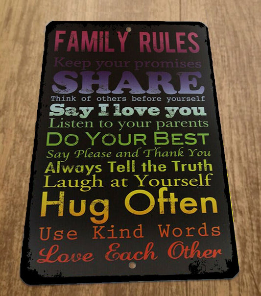 Family Rules Share Say I Love You Hug Often 8x12 Metal Wall Quote Sign