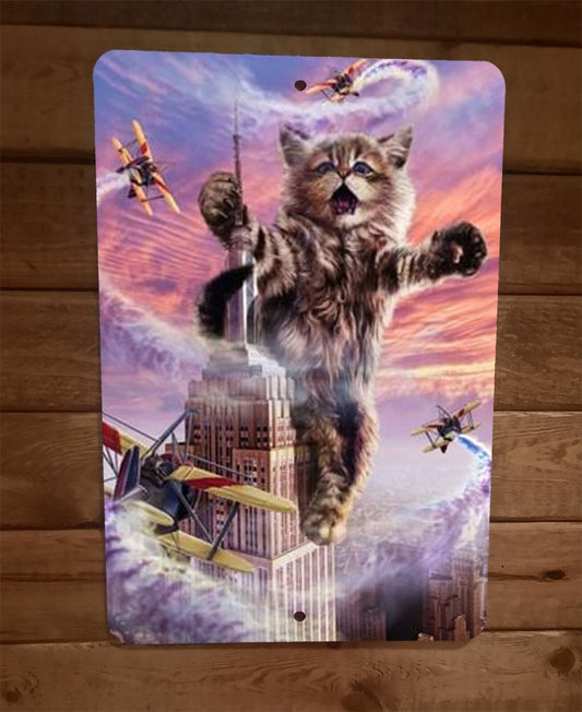 King Kong size Cat Catzilla on Empire State Building 8x12 Metal Wall Animal Sign