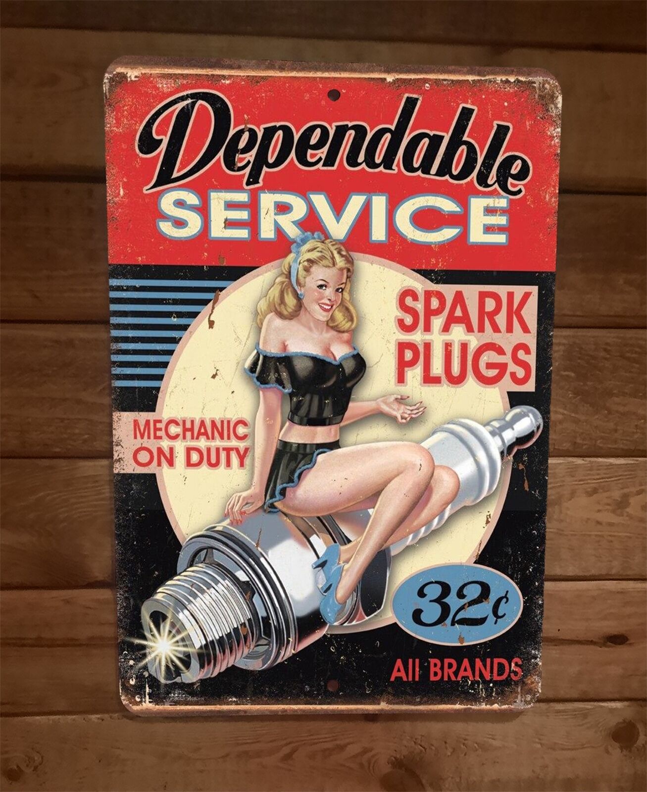 Dependable Service Spark Plugs Vintage Look 8x12 Metal Wall Garage Sign Poster