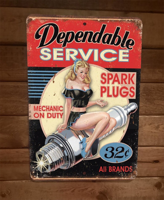 Dependable Service Spark Plugs Vintage Look 8x12 Metal Wall Garage Sign Poster