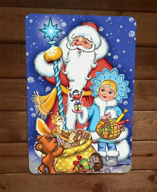 Merry Xmas Christmas Santa with Kids 8x12 Metal Wall Sign Poster