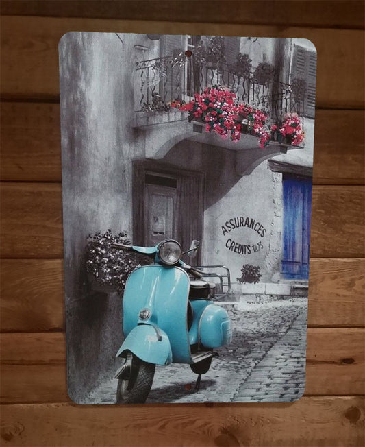 Aqua Blue Scooter Photo 8x12 Metal Wall Sign Garage Poster Motorcycle