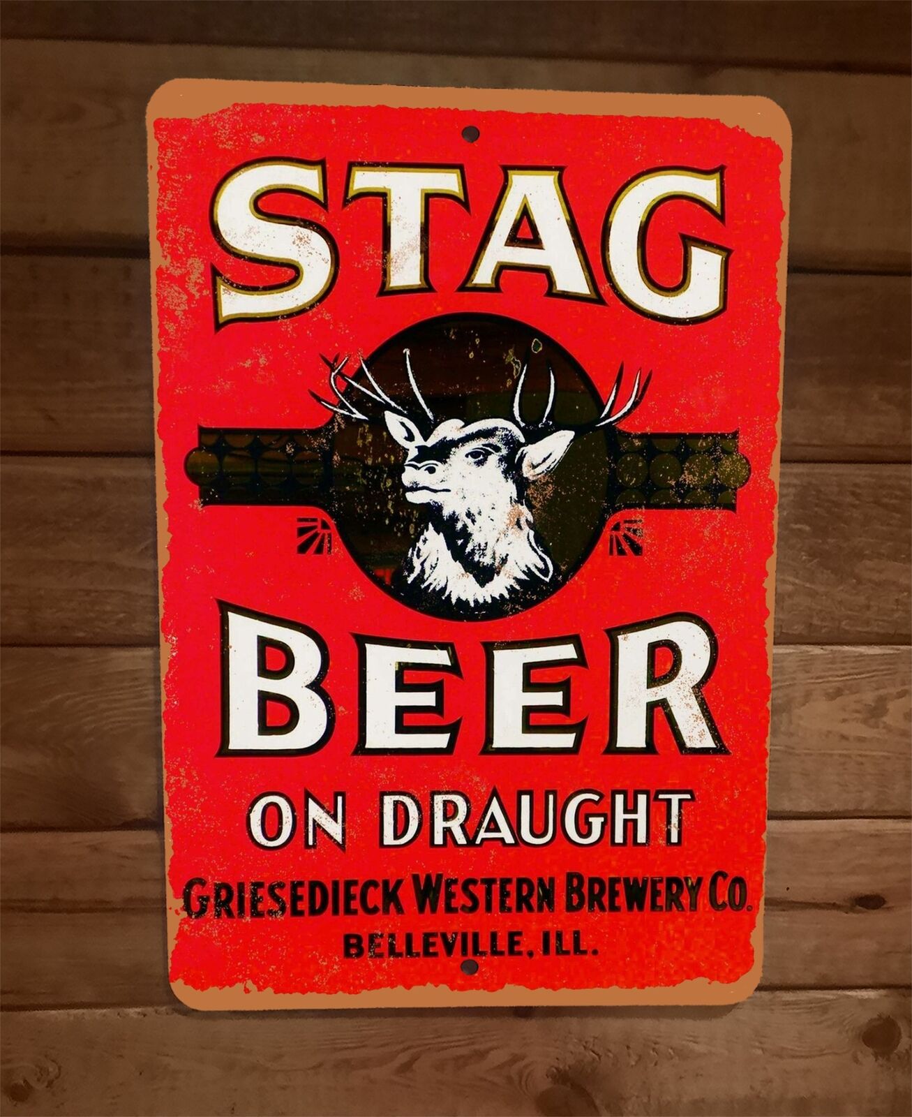 Stag Beer on Draught Vintage Ad 8x12 Metal Wall Bar Sign