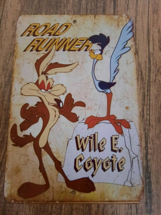 Road Runner Wile E Coyote Looney Tunes 8x12 Metal Wall Sign Classic Cartoon