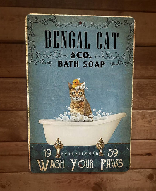 Bengal Cat Bath Soap 8x12 Metal Wall Sign Animal Poster