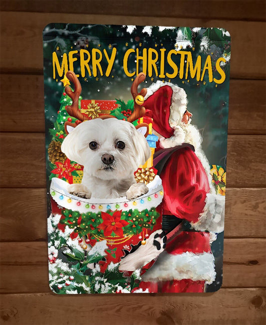 Merry Christmas Maltese Dog Xmas 8x12 Metal Wall Sign Animal Poster #1