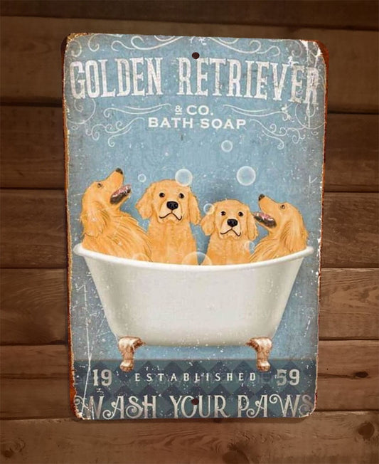 Golden Retriever Dog Bath Soap 8x12 Metal Wall Sign Animal Poster